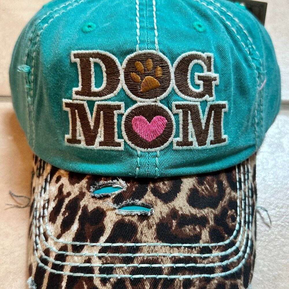 NWT KBETHOS Distressed Turquoise Leopard Dog Mom Baseball Cap adjustable closure
